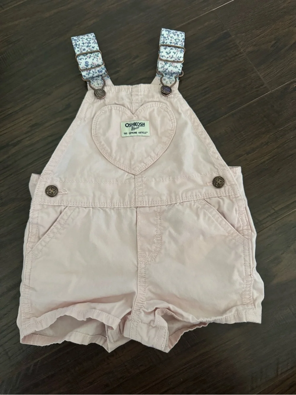 OshKosh B'gosh Pink Heart Short Overalls for toddler | 12 months